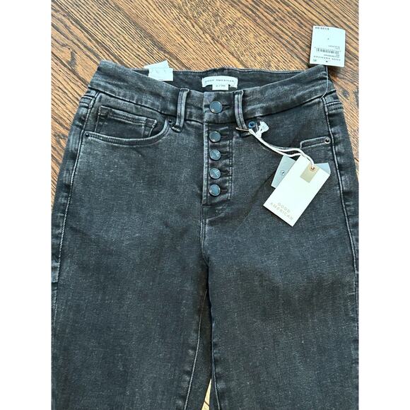 Good American Good Legs Crop Jean Womens 2/26 Black Button Fly Skinny Ankle Slit - Picture 5 of 8